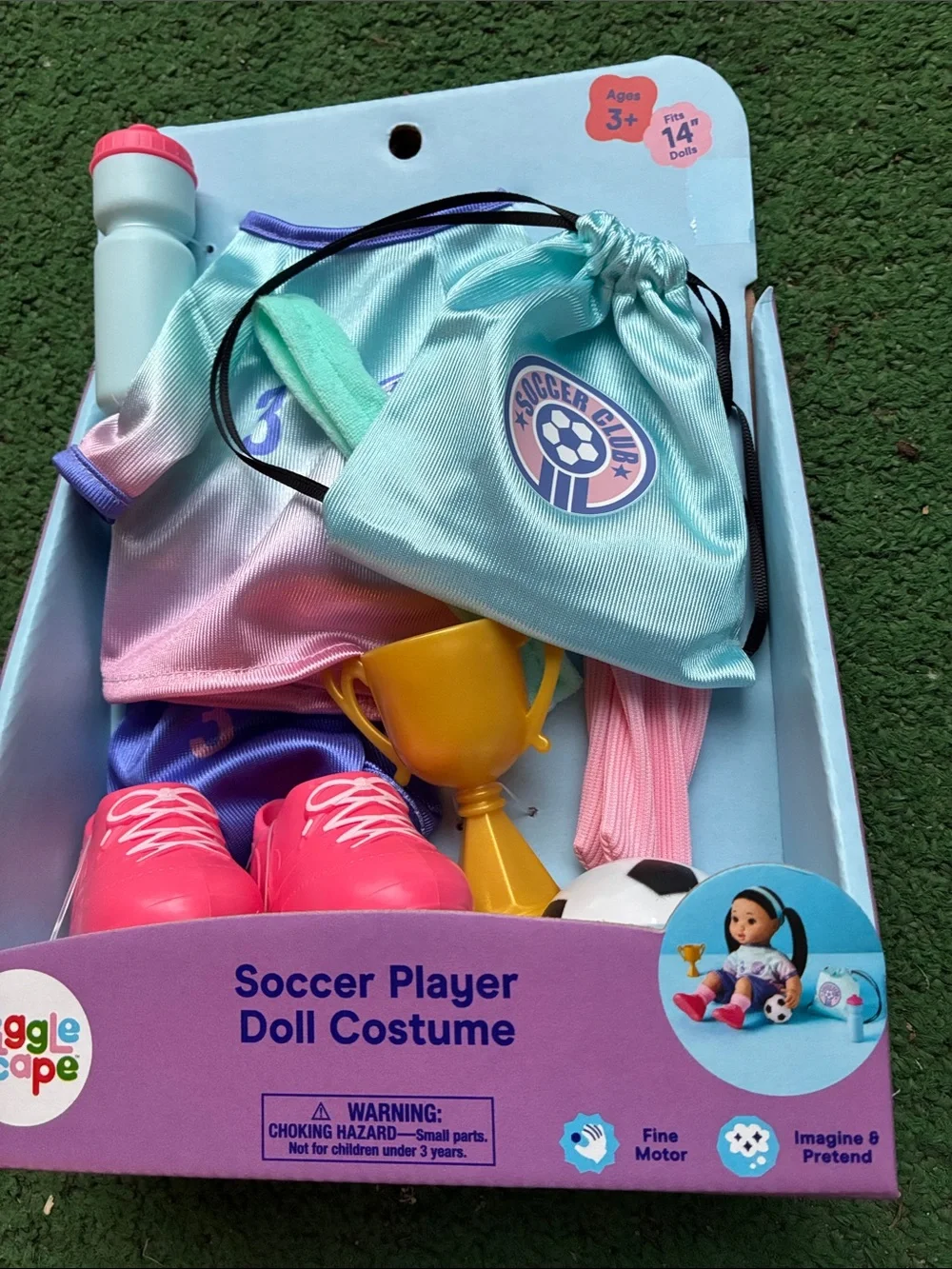 Kids Soccer Player Doll Costume - Pink & Aqua
